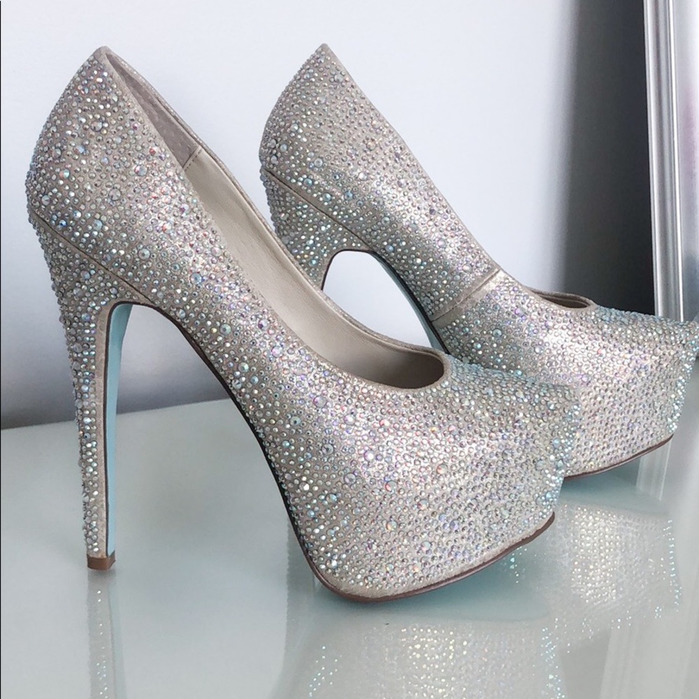 Betsey Johnson Blue | Nude satin embellished pump